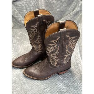 Tony Lama Brown Leather Cowboy Boots Men's 11.5 D Western Embroidered USA Made